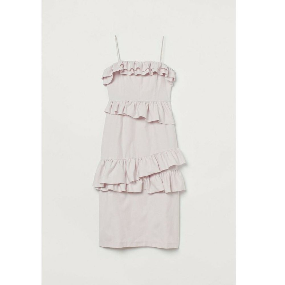 Brock Collection x H&M Flounced Dress NWT Cotton Light Pink Fitted Tiers - Picture 11 of 13